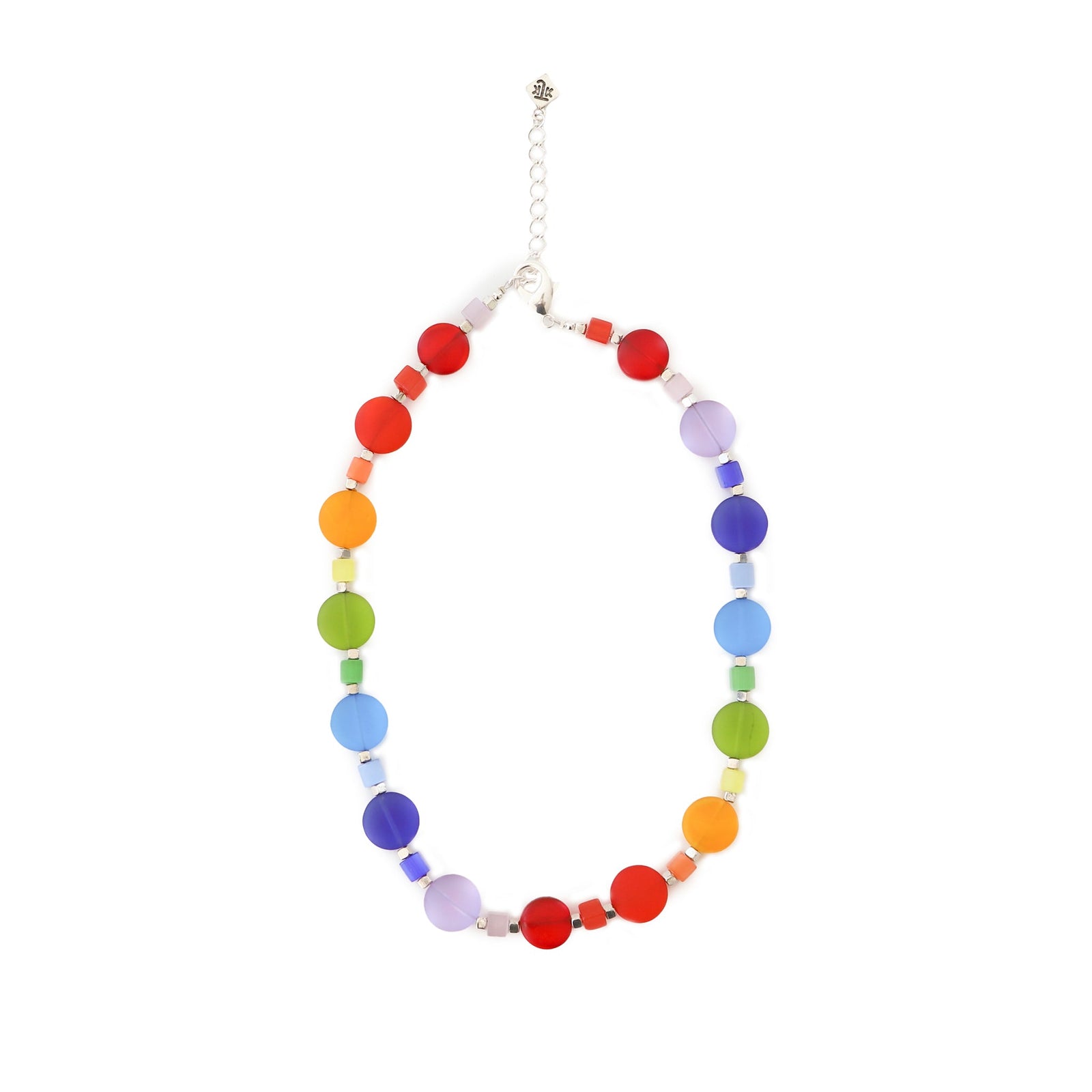 Colorful beaded necklace on a white background