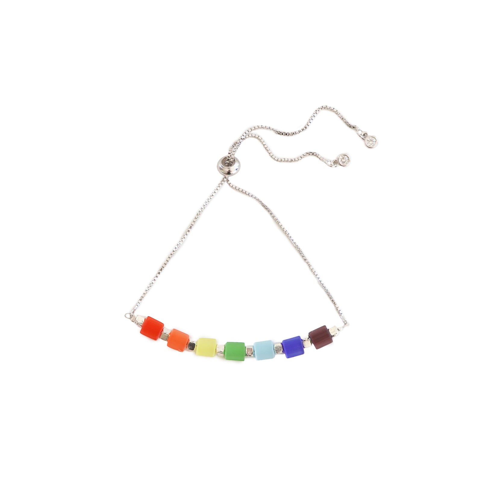 Necklace with colorful square beads on a white background