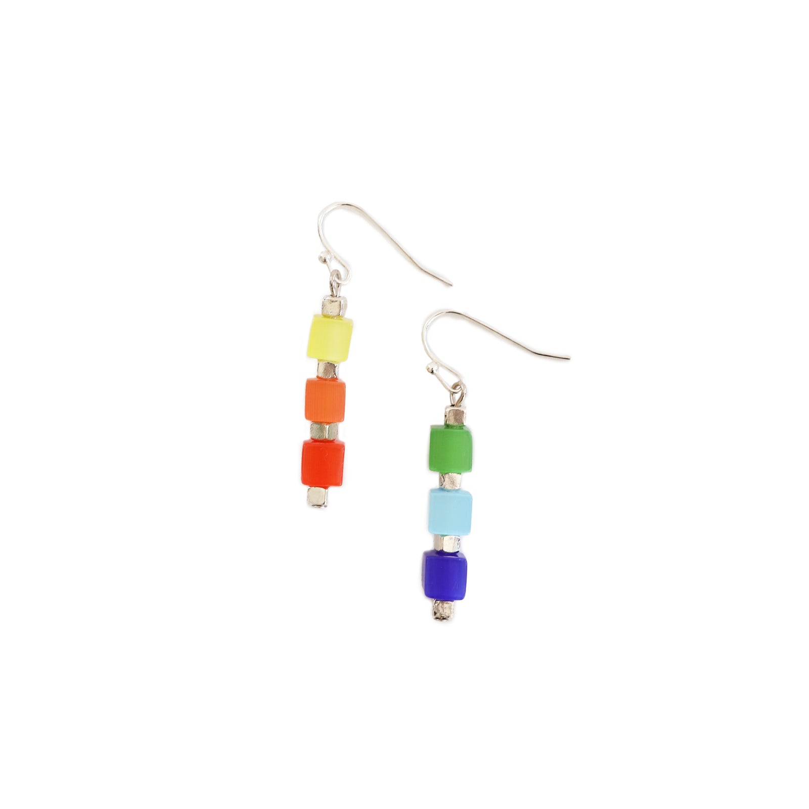 Colorful beaded earrings on a white background