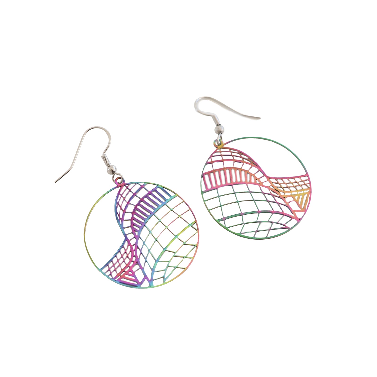 Colorful geometric earrings on a white background