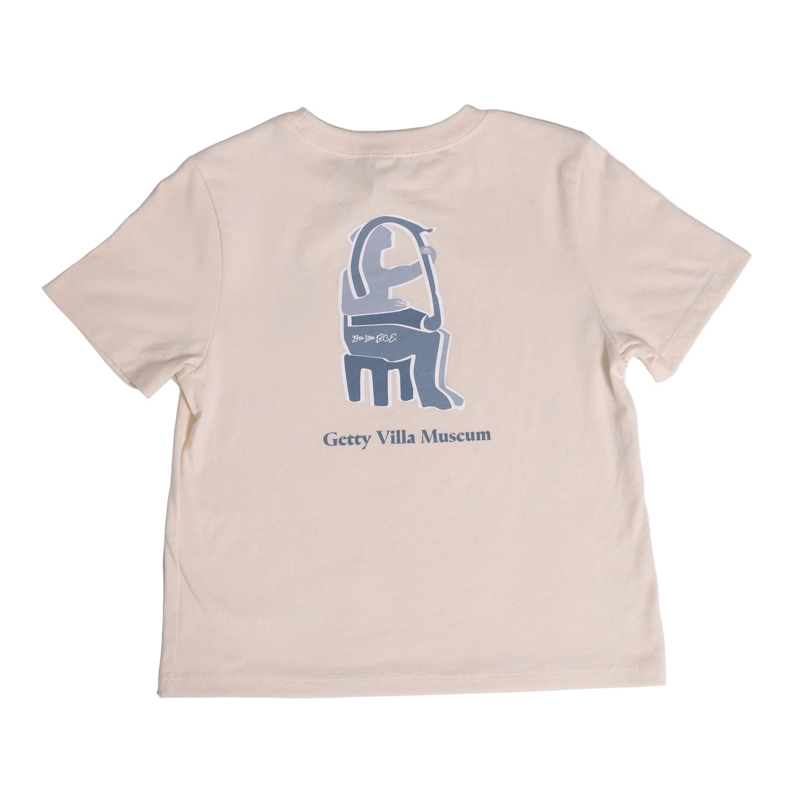 Beige t-shirt with a blue graphic 