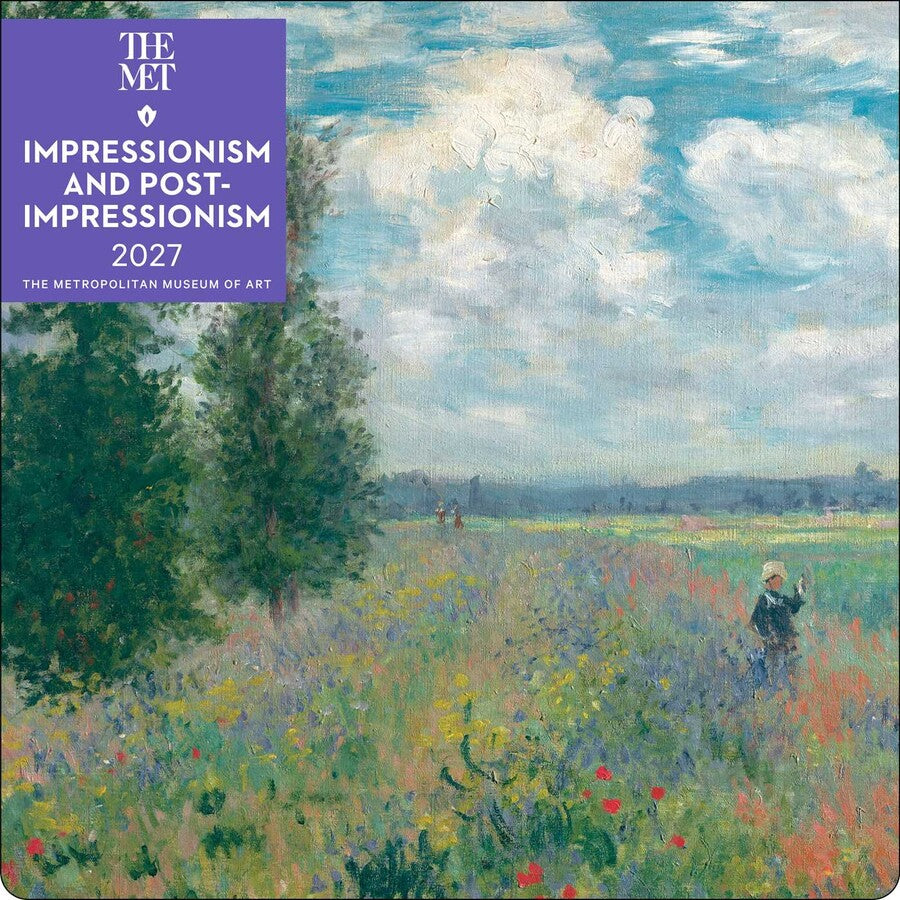 Calendar cover for Impressionism and Post-Impressionism 2027 featuring a painting of a landscape with a figure and trees.
