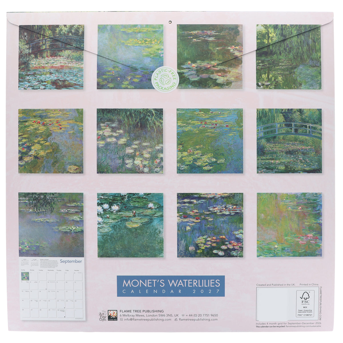 2027 Monet's Waterlilies Wall Calendar