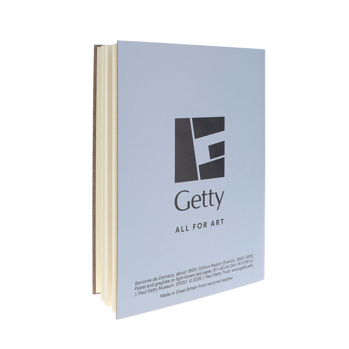 A hardcover art book with a light blue cover featuring the Getty logo and 'ALL FOR ART' text, shown standing upright on a white background.