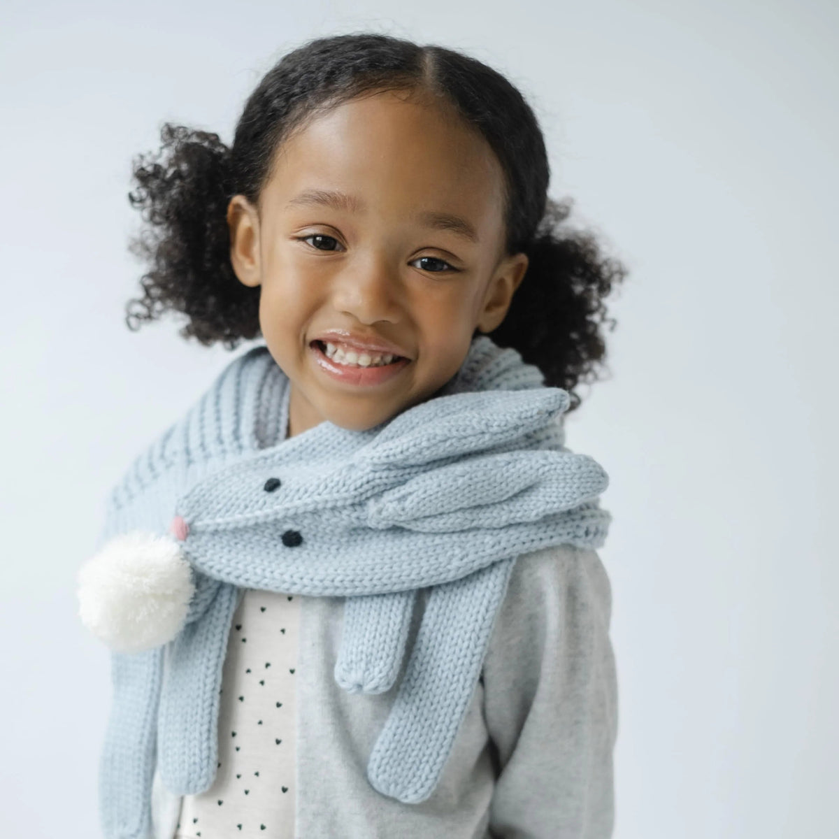 Knitted Bunny Scarf with Snap Closure - Blue