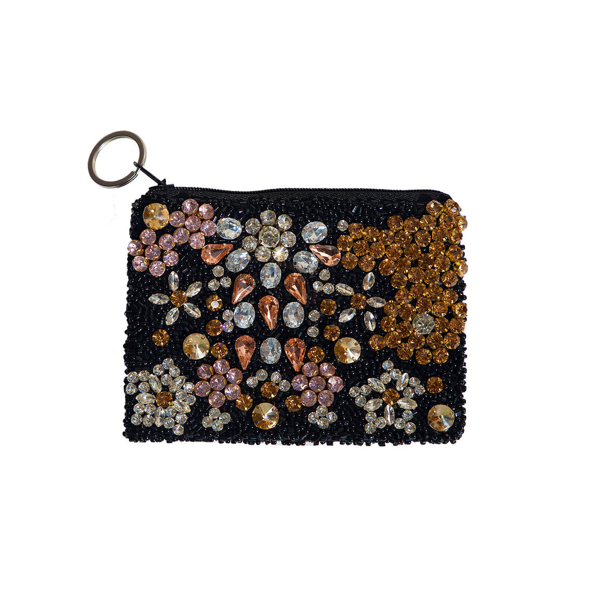 Beaded Crystal Coin Purse Keychain - Metallic
