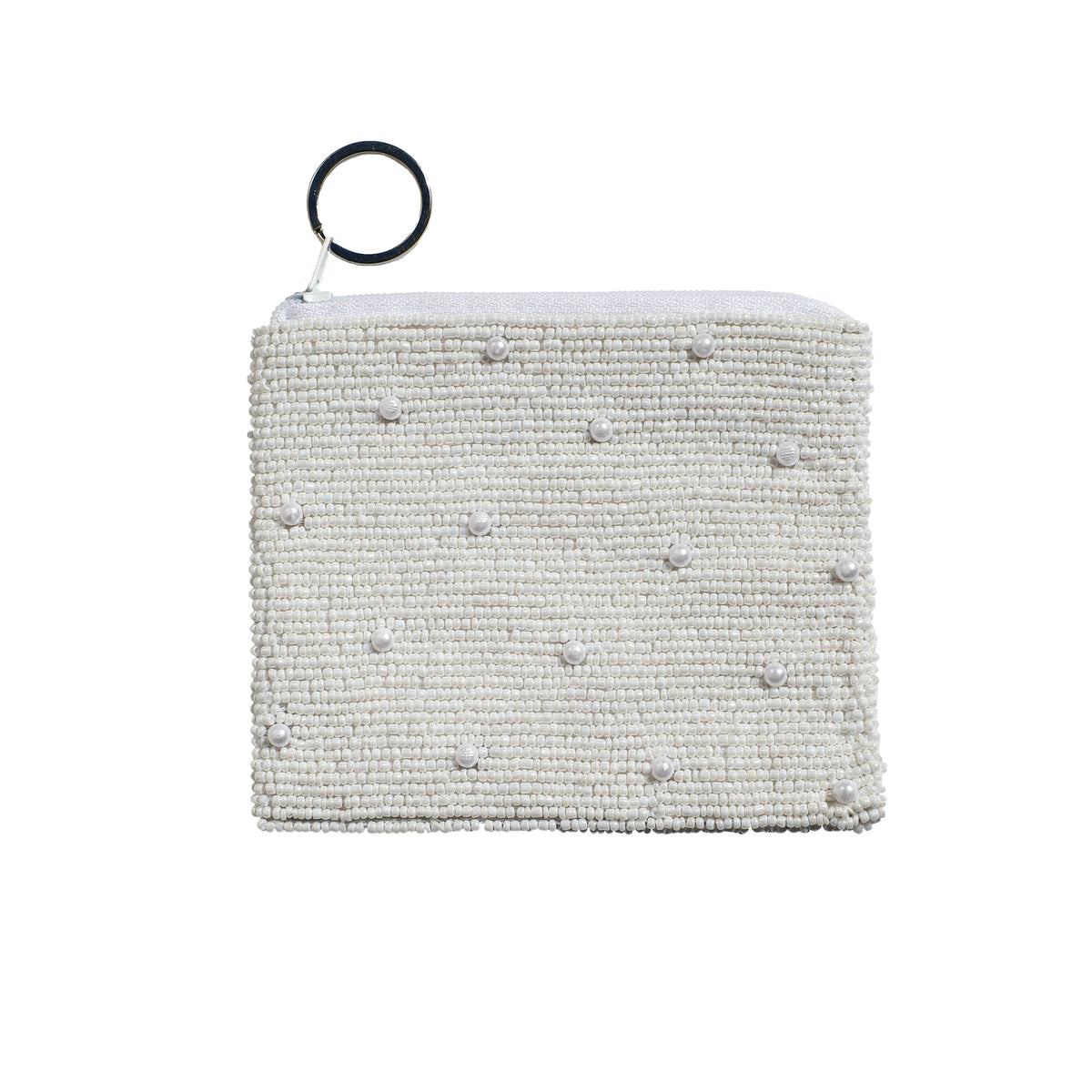 Beaded Pearl Coin Purse Keychain - White