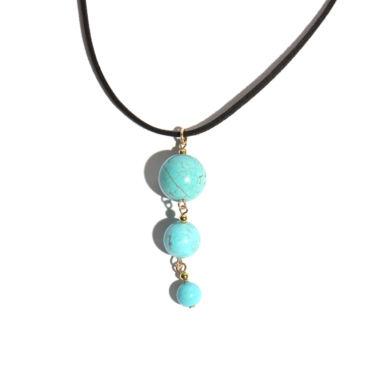 Necklace with turquoise beads on a white background