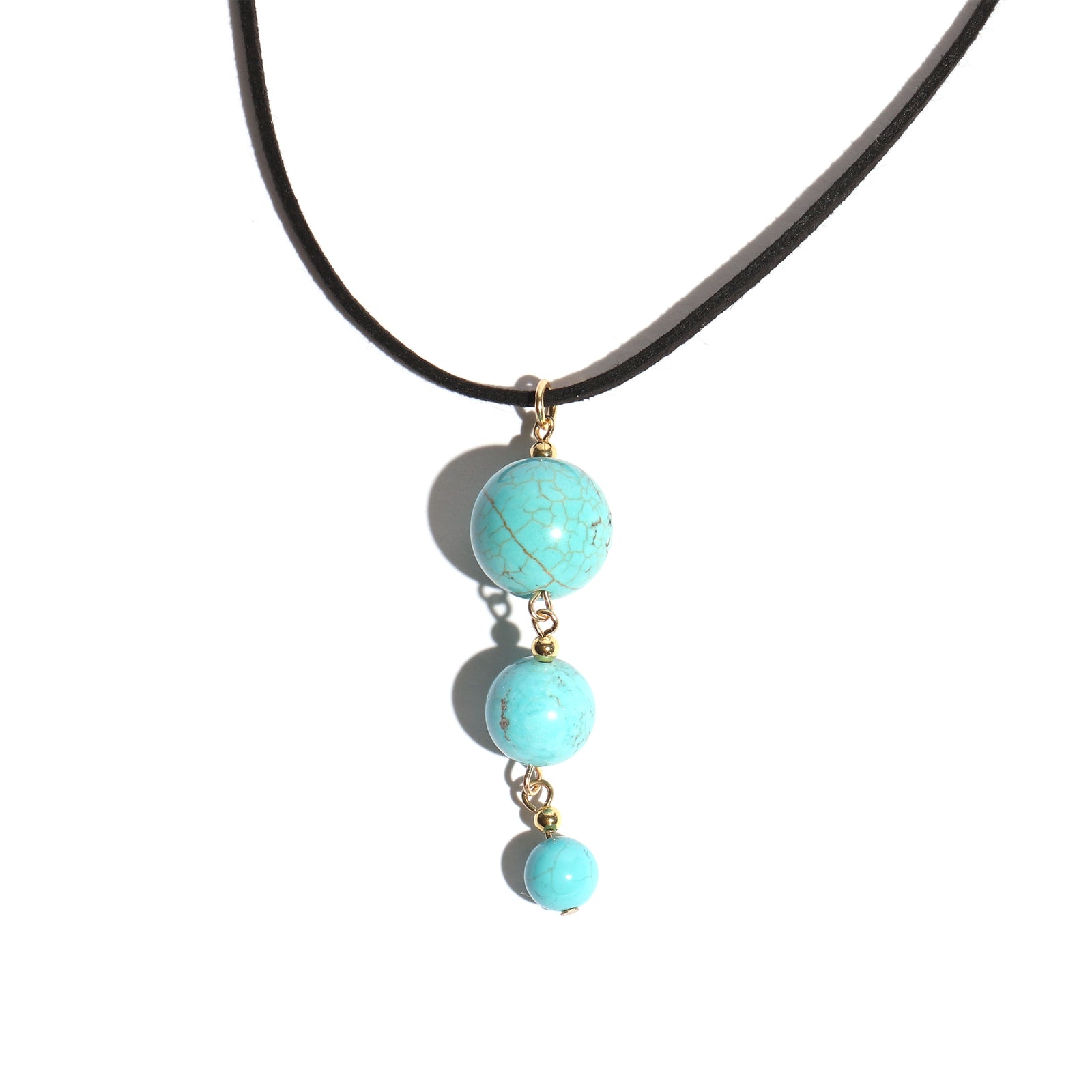 Necklace with turquoise beads on a white background
