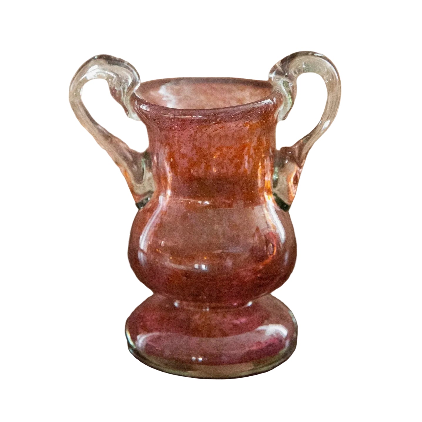 Rose glass vase on white background