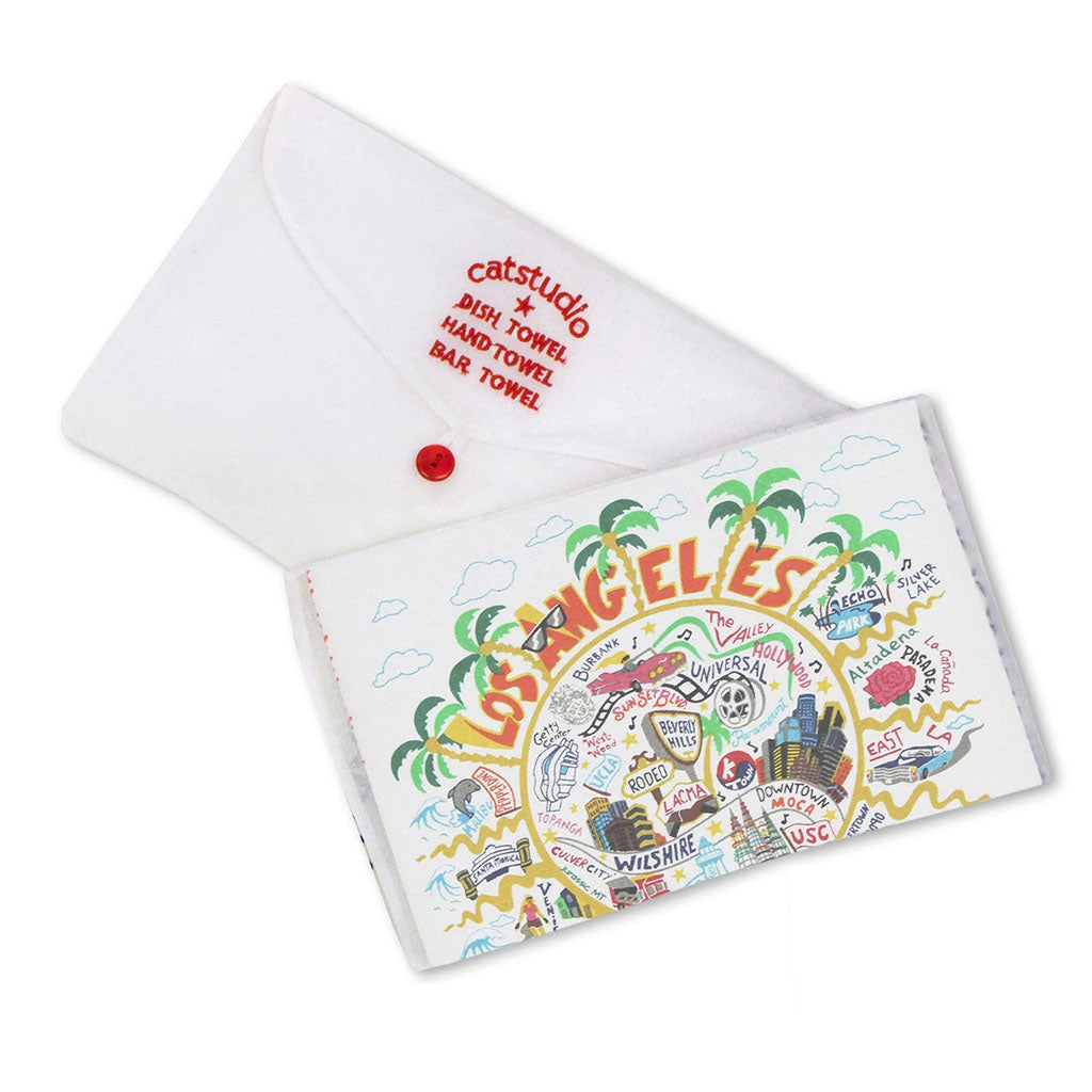 Los Angeles Hand-Embroidered Dish Towel