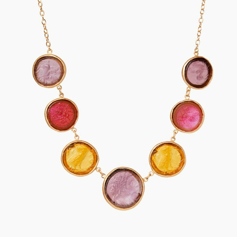 Glass Multi-Coin Motif Necklace