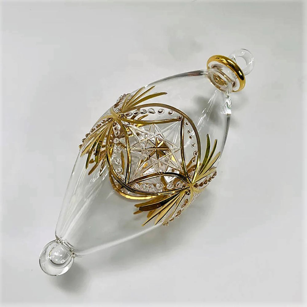 Blown Glass Ornament - Oval Gold Carousel
