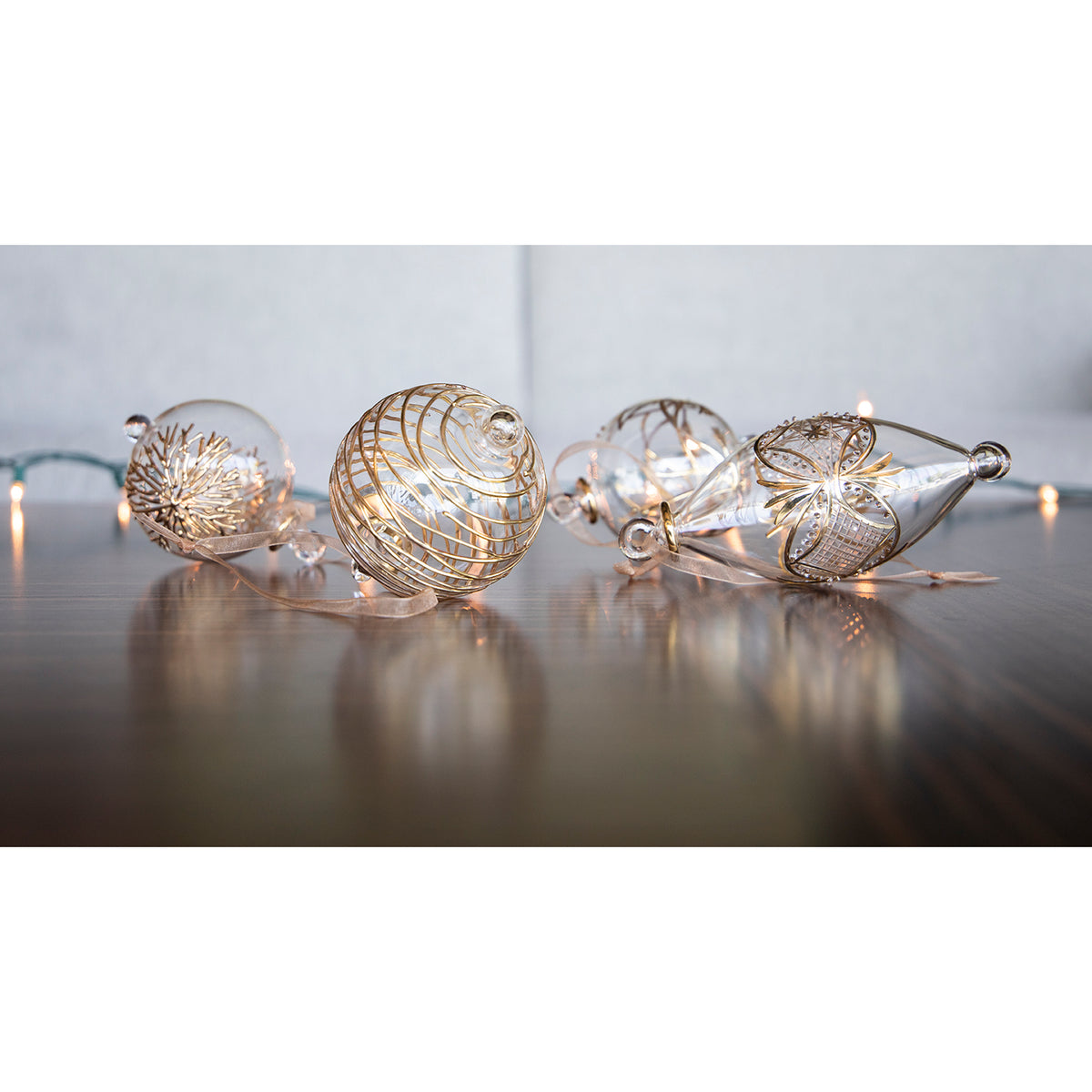 Blown Glass Ornament - Oval Gold Carousel