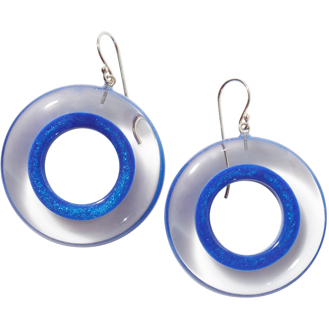 Blue Resin Disc Earrings