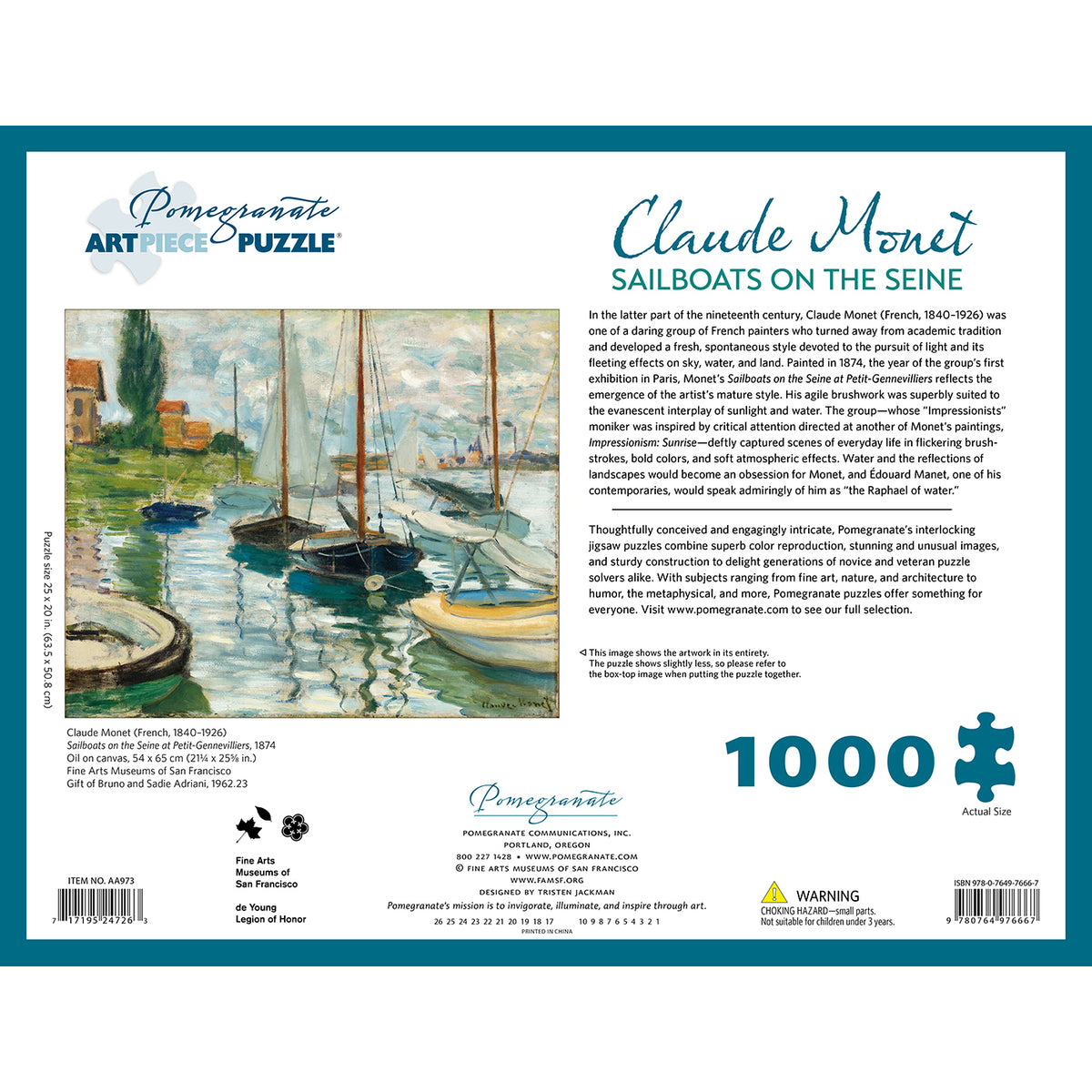 Monet&#39;s Sailboats on the Seine Puzzle- 1,000 Pieces | Getty Store