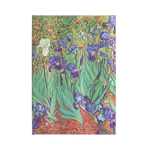 A hardcover Midi journal featuring a colorful floral pattern inspired by Vincent van Gogh's painting 'Irises'.