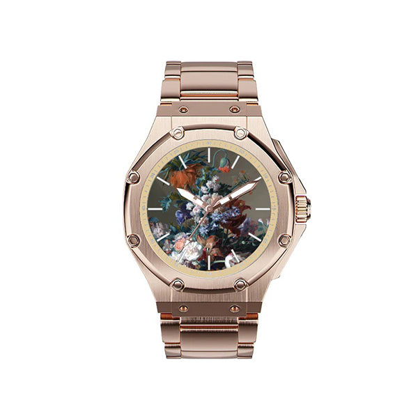 Van Huysum Vase of Flowers Watch with Rose Gold Band