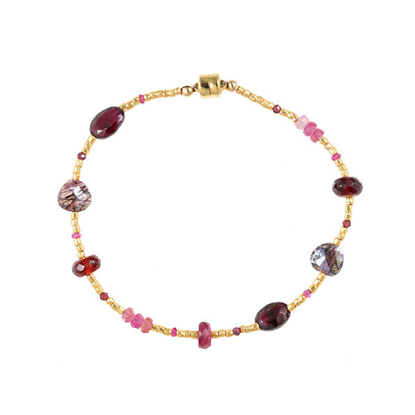 Gold Glass, Garnet, Tourmaline, Topaz, and Spinel Bracelet with Magnetic Clasp