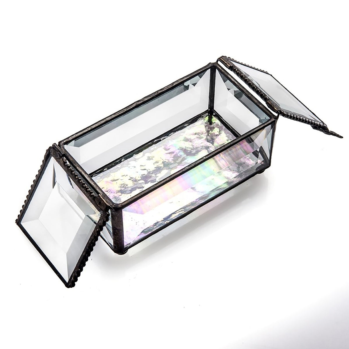 Glass Jewelry Box with Double Hinged Lid