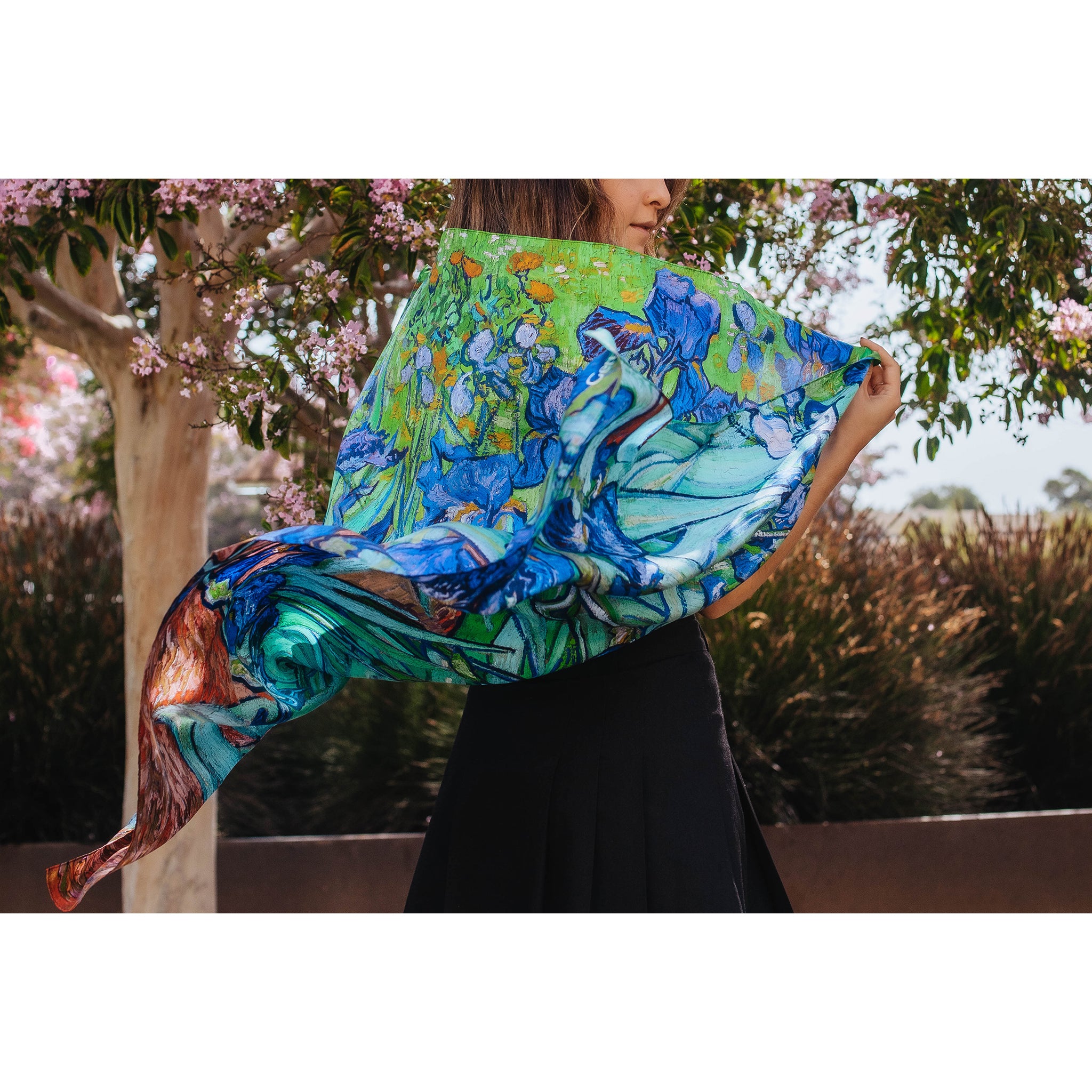 thumbnail image 2 of Large Square 100% Charmeuse Silk Scarf – Van Gogh The Starry Night Oil Painting Print 2 of 2