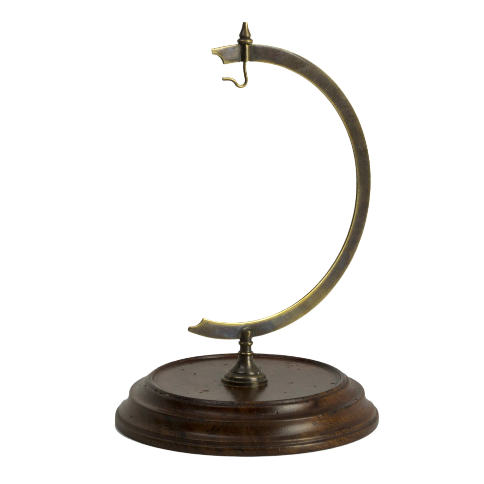 Desk Stand for Ornament with a wood base and vintage brass hooked hanger