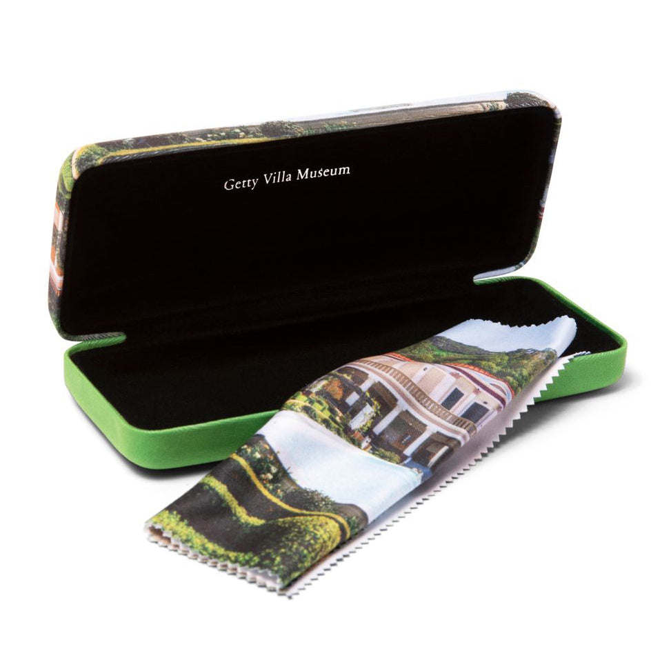 Eyeglass case and lens cloth with the Getty Villa Museum design.