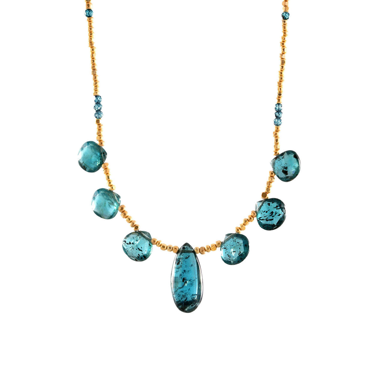 Gold Glass, Indigo Kyanite, &amp; Blue Topaz Necklace