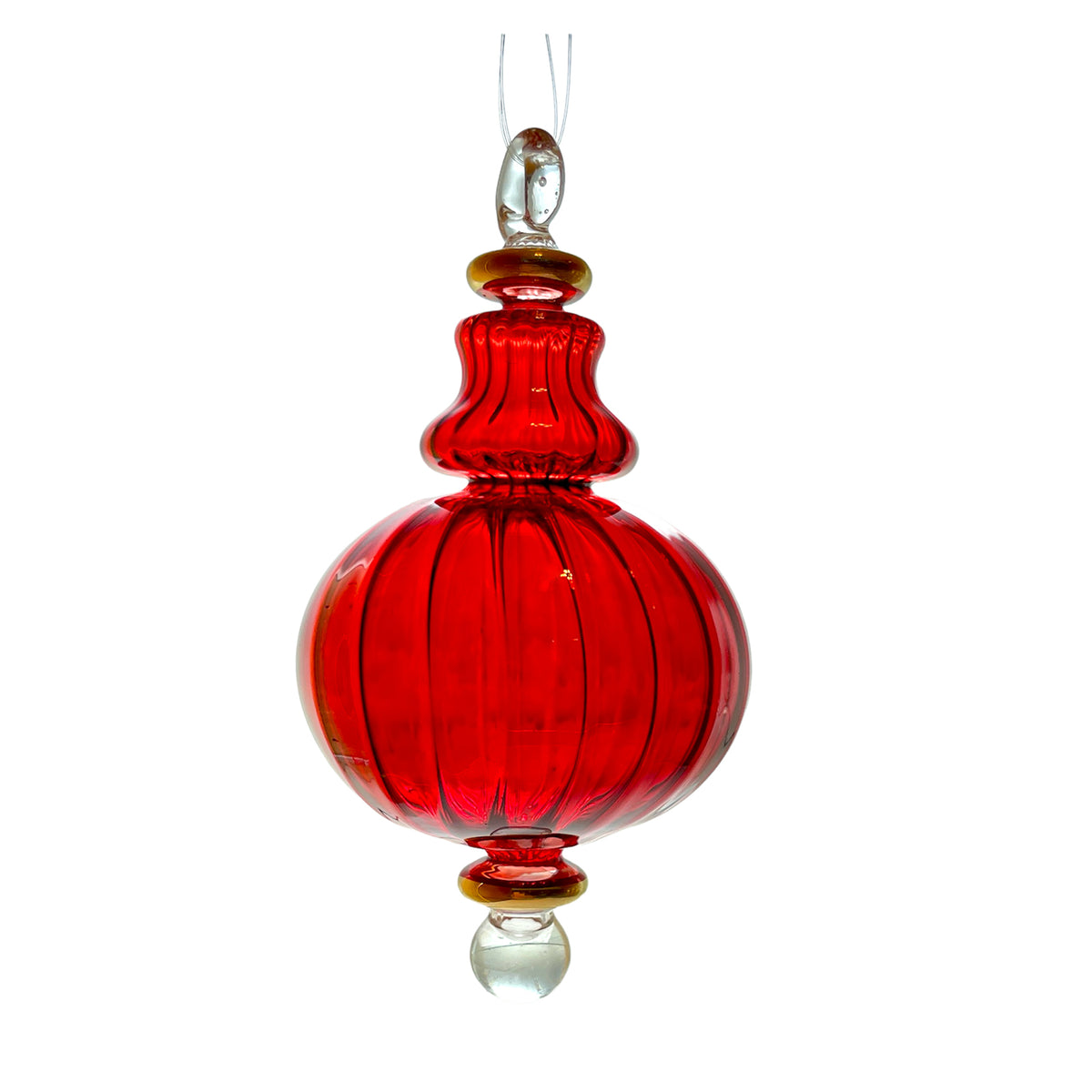 Handblown Glass Ornament Red Swirl