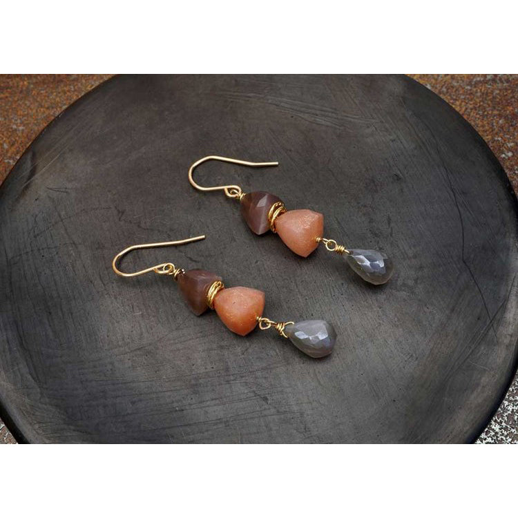 Chocolate and Peach Moonstone Earrings
