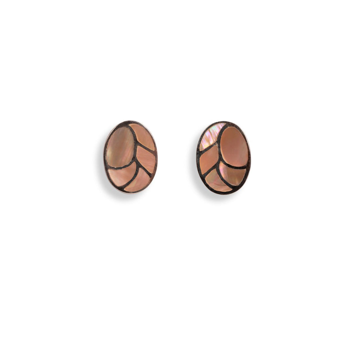 Mother-of-Pearl Oval Peach Mosaic Earrings