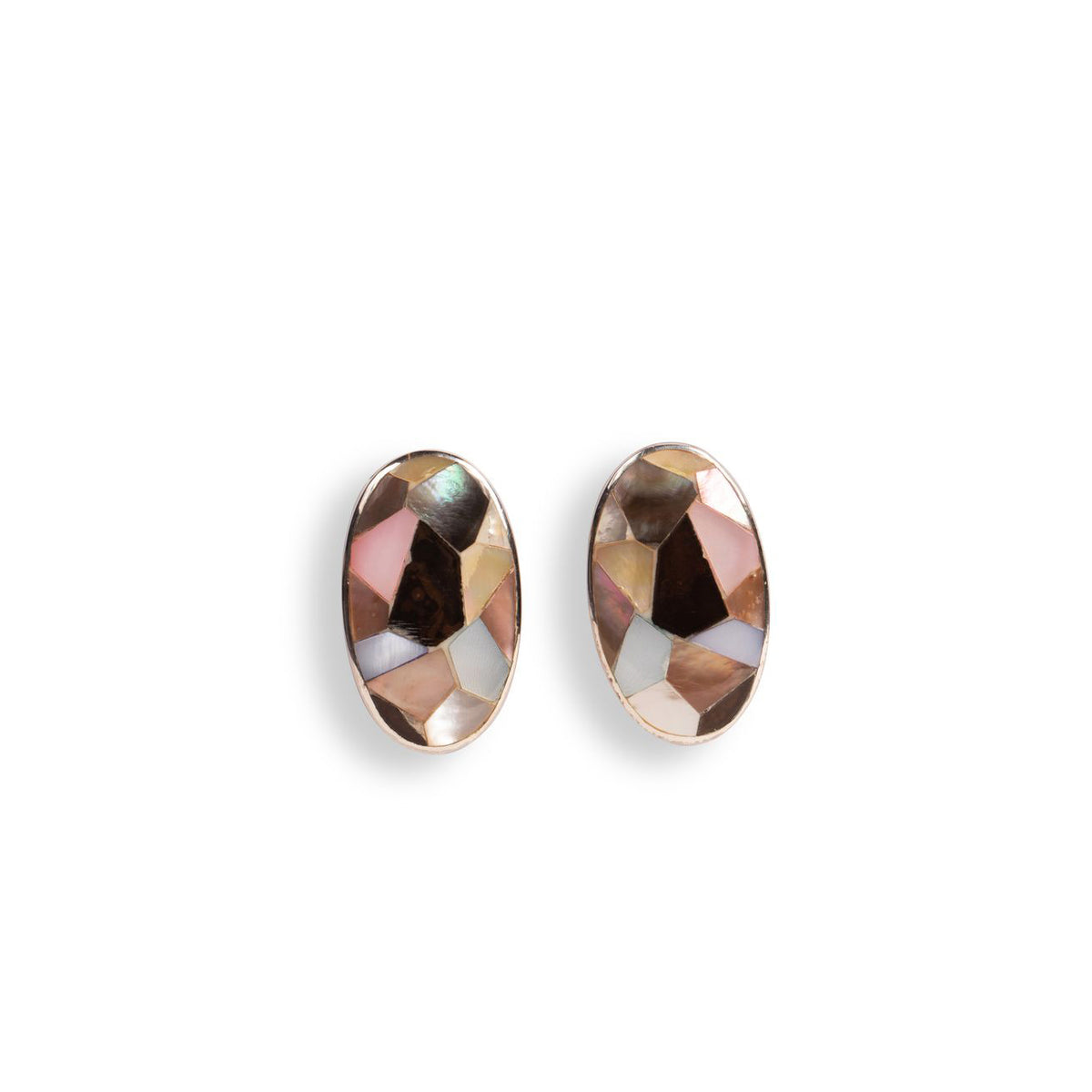 Mother-of-Pearl Oval Multi-Tone Mosaic Earrings