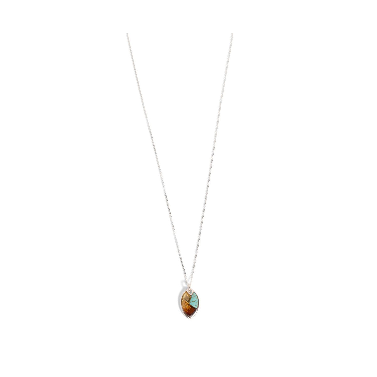 Sterling Silver Turquoise and Amber Pendant Necklace