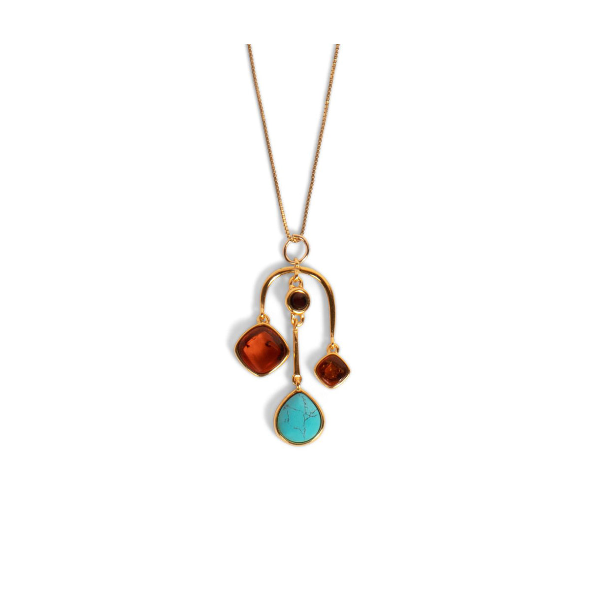 Turquoise and Amber Asymmetrical Pendant