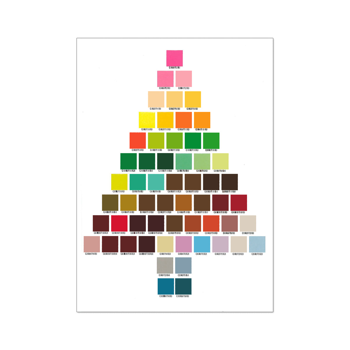 Paintchips on a notecard in the shape of a tree
