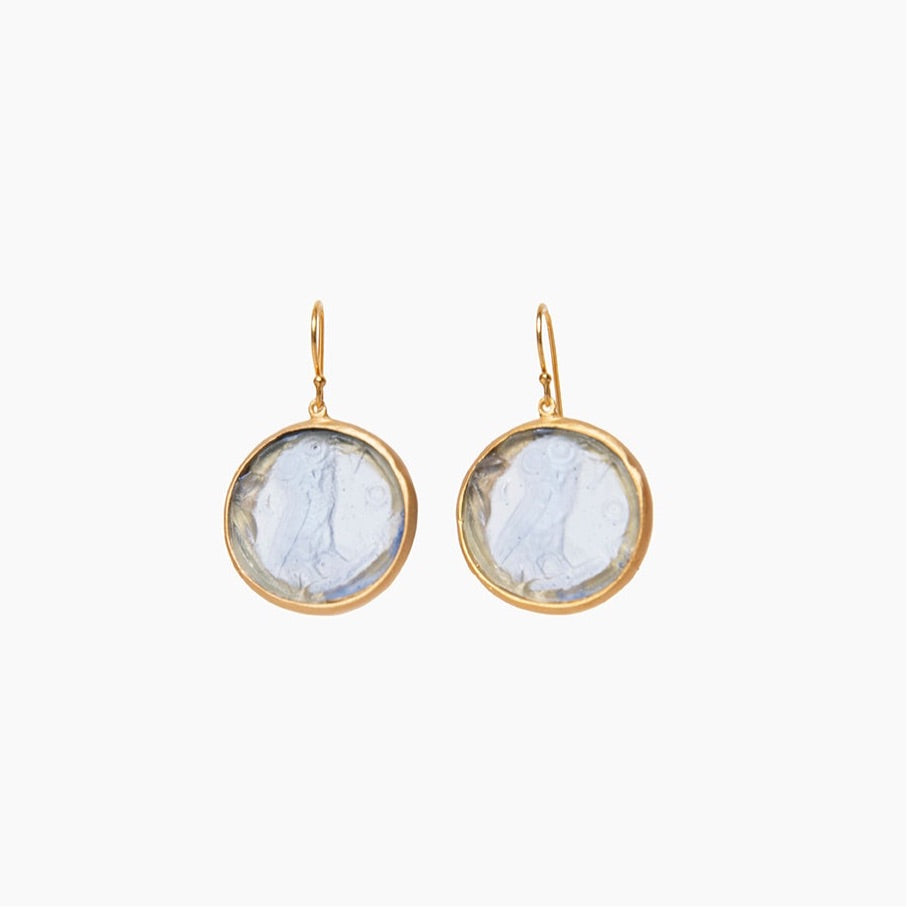 Glass Coin of Athens Motif Earrings (Sky-Blue Tone)