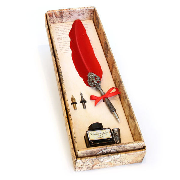 Calligraphy Set with Red Feather Quill Pen- Cupid Decoration | Getty Store